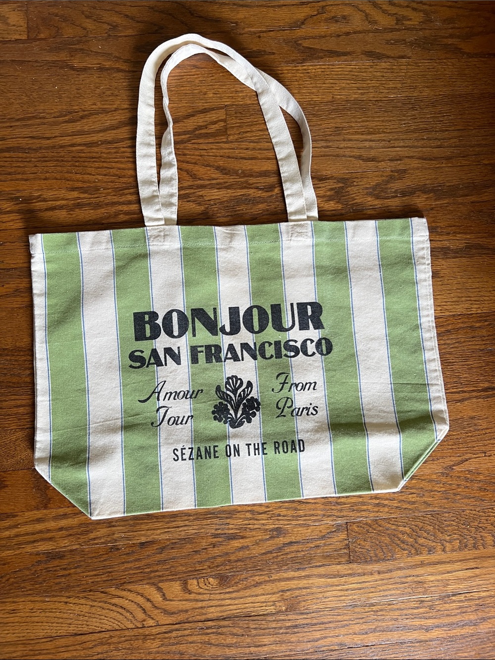 Sezane Tote, San Francisco Edition Canvas Cream/Green Striped Tote Bag